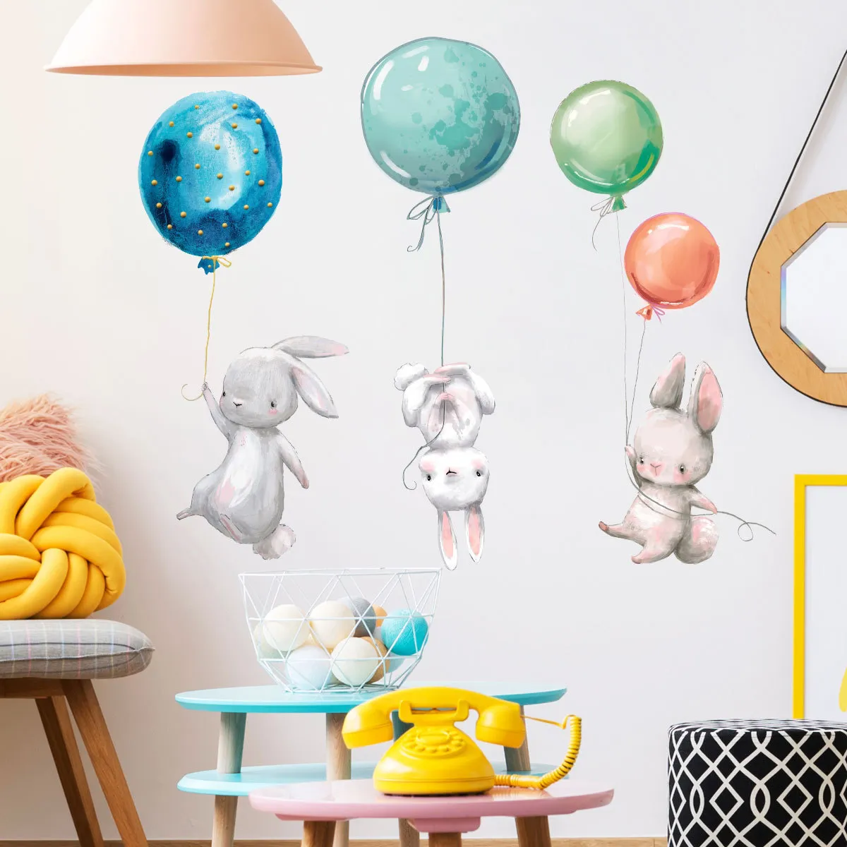 Cute Bunny Family Wall Stickers for Children Rooms Girls Baby Room Decoration Mother Father Kids Wallpaper Nursery Decor Kawaii