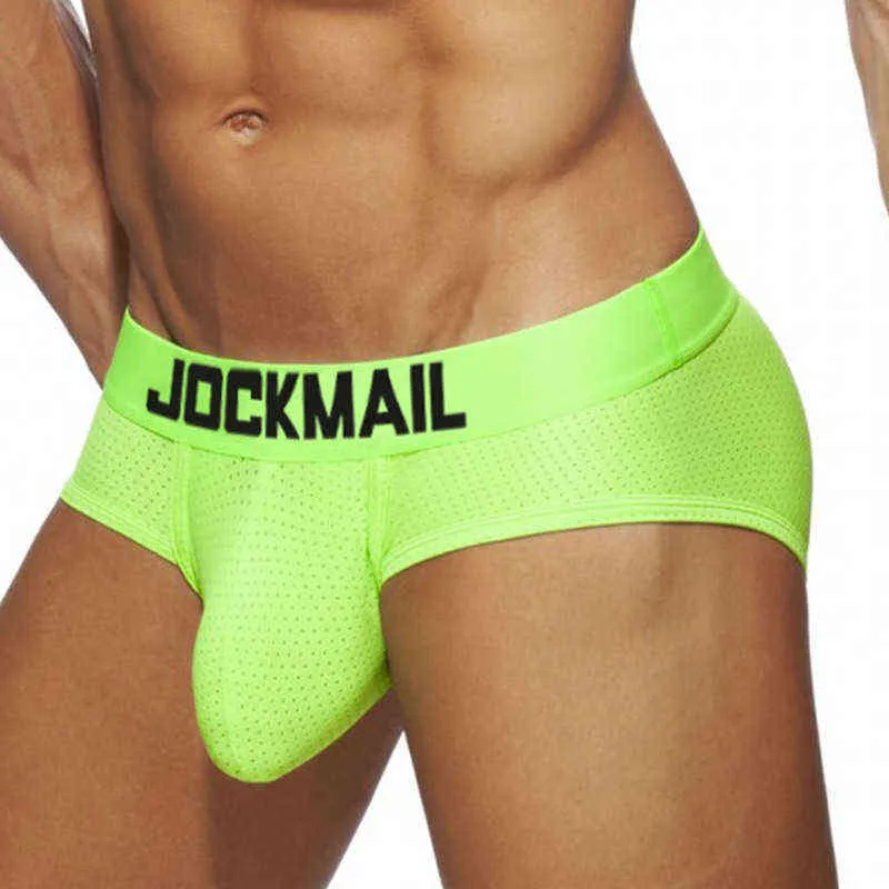 Jockmail New Men Underwear Triangle Underwear Mesh Breathable Sports Fitness Brave Person Boxer Hombre Sexy Ropa Interior Hombre T220816