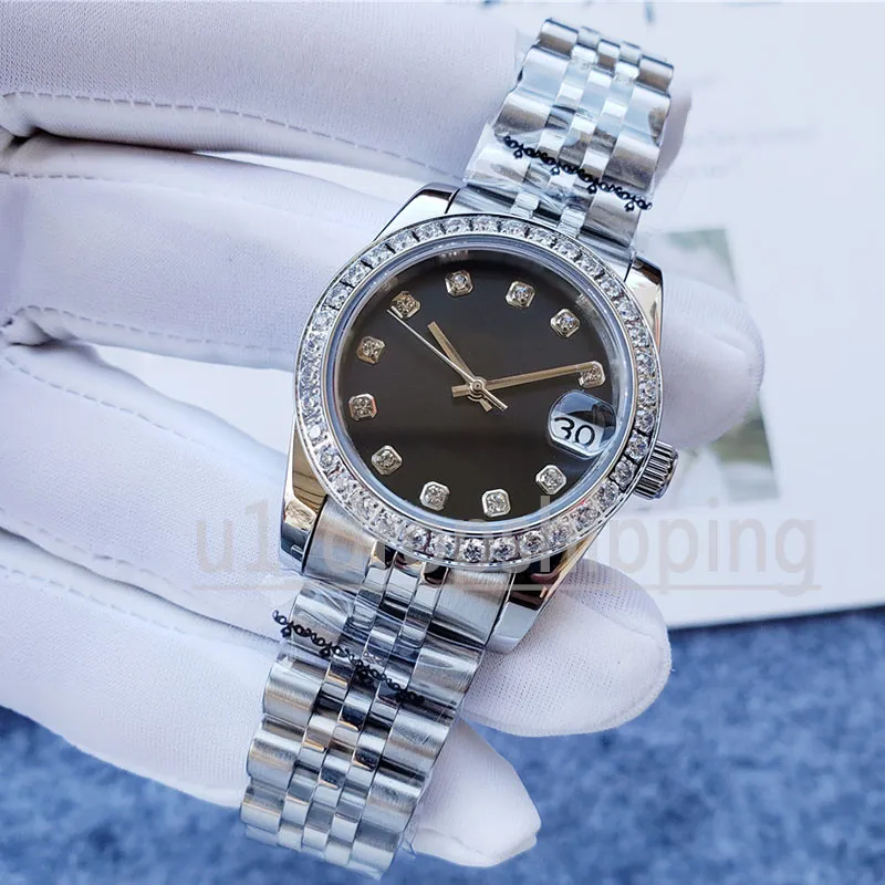 Women watch 28 31MM Full Stainless steel Automatic Mechanical diamond bezel Luminous Waterproof Lady Wristwatches fashion clothes 2607