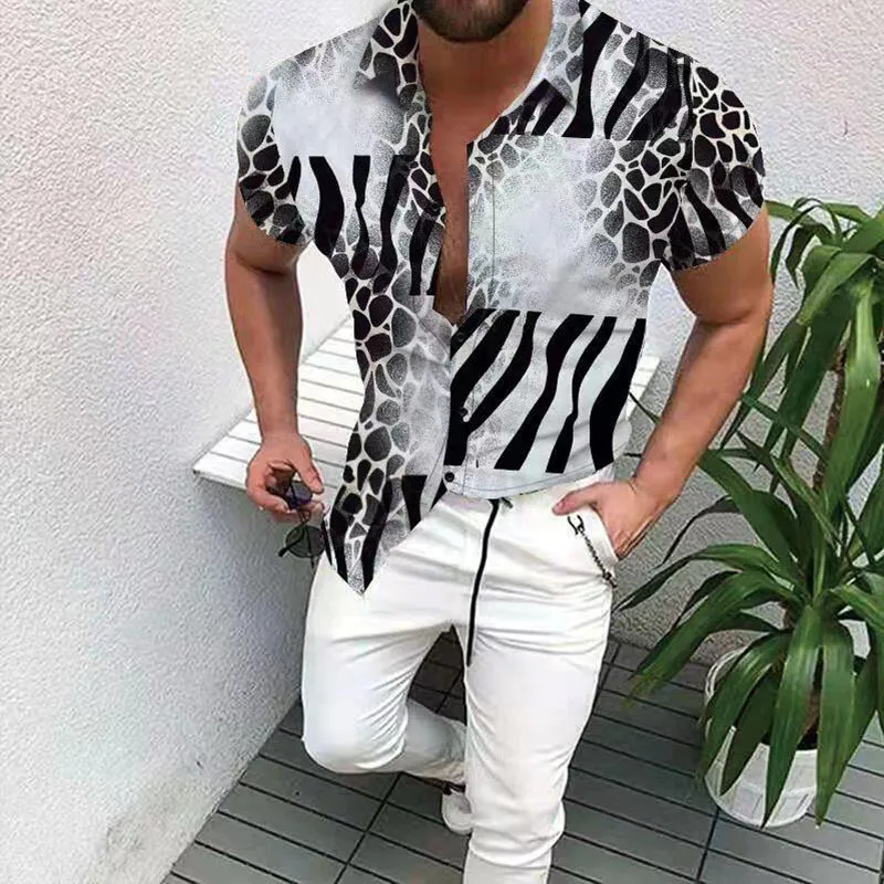 Camicie da uomo Moda estiva Contrasto di colore Stampa 3D Camicie casual a maniche corte Cardigan di lusso Street Hip Hop Style 220615