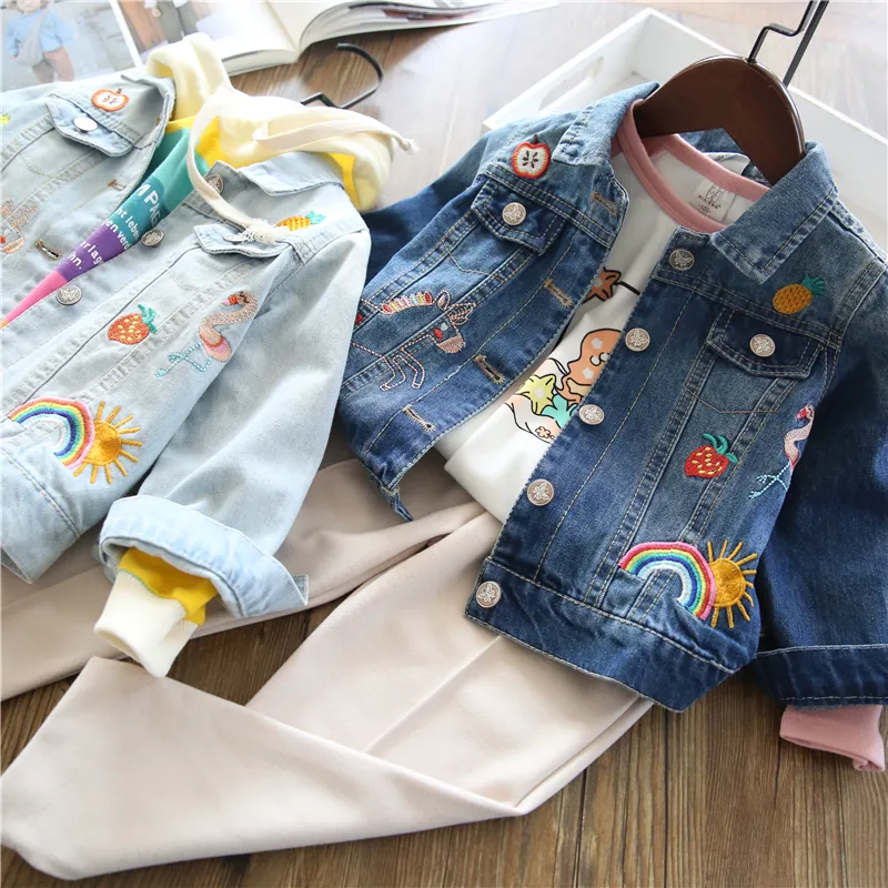 Jaquetas jaqueta de jeans de desenho animado para meninas outono mola bebê meninas unicórnio bordado jaqueta jeans 210 anos 220826