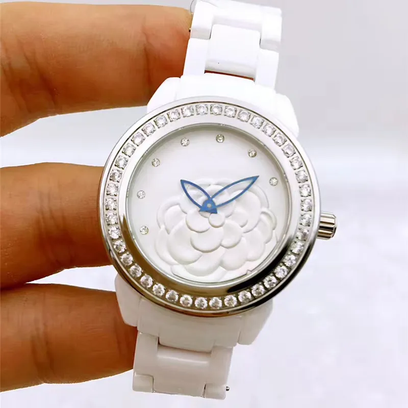 Women Ceramic Watch 3D Camellia Fashion Casual Women's Quartz Analog Wrist Watch Gift256Z