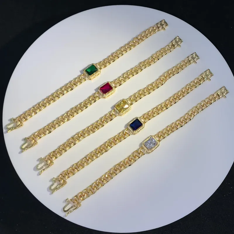 Europe et Amérique 18k Jaune Gold plaqué Bling Cz Cuban Bracelet Link Chain pour hommes Femmes de mariage Gift 306X
