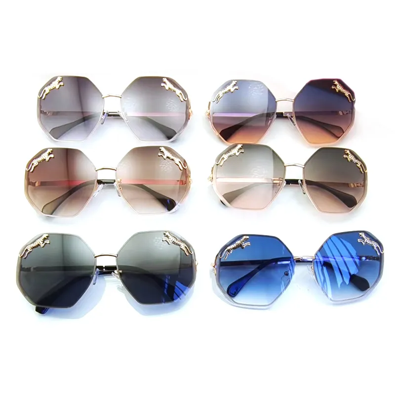 New Carti Hexagon Sunglasses Womens Designer Fashion Accessory Champagne Gold Mirror Inlaid Leopard Gold Polished Metal Glasses Fr344v