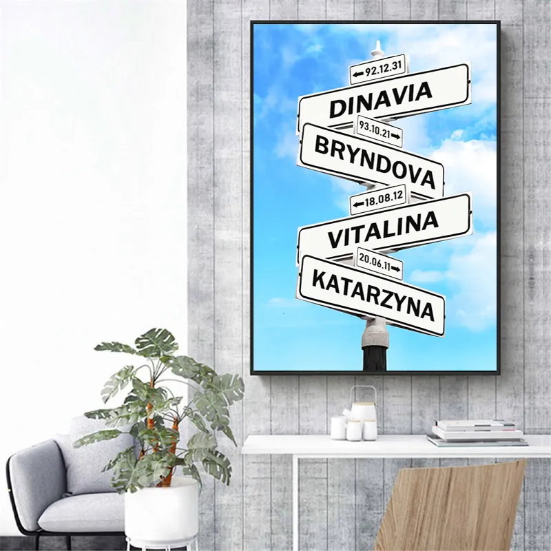 Anpassa affischkorsning Street Sign 24 NAMESDATES Canvas målning Anniversary Wall Art Pictures Custom Presents For Family 220623