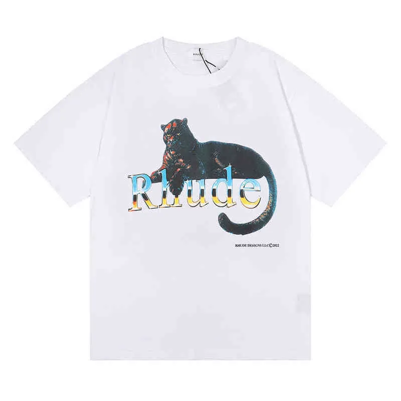 2022 Summer New Los Angeles Niche Fashion Dress Rhude Panther Print Large Loose Fat Tee