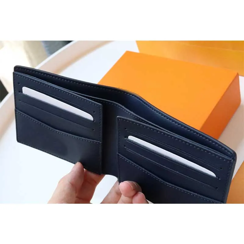 Mężczyźni projektanci portfele Najwyższa jakość Krótka portfel akwarela graffiti kobiet torebka moda niebieska oryginalna skórzana karty kredytowe Mone229s