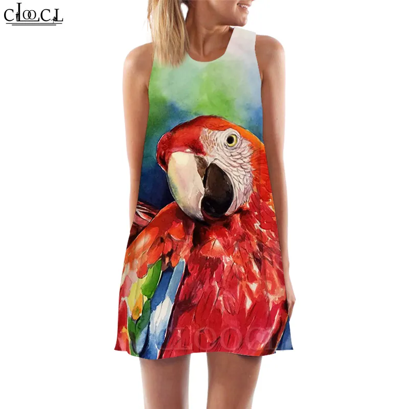 Women Tank Top Dress Macaw 3D Mönster papegoja Tryckt klänning kortfest Kvinna Vest Casual ärmlös klänning Drop W220616