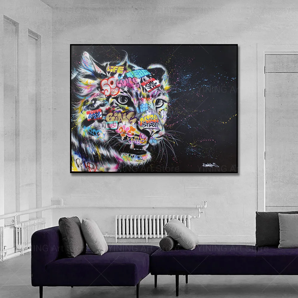 Moderne graffiti street art Animal Lion Canvas schilderen Poster afdrukt Wall Art Foto voor woonkamer Home Decor Frameless