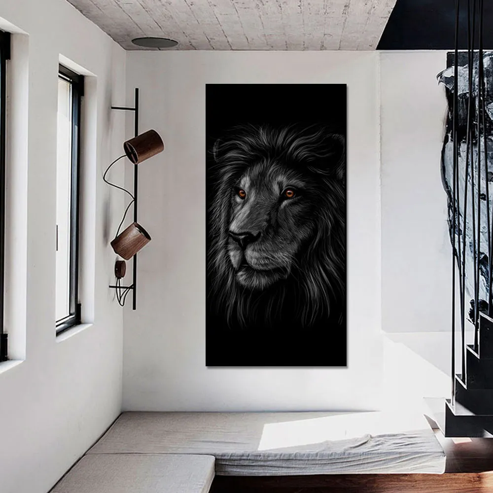 Brun yeux Lion noir toile peinture affiche nordique impression mur Art photo pour salon décor à la maison décoration murale sans cadre