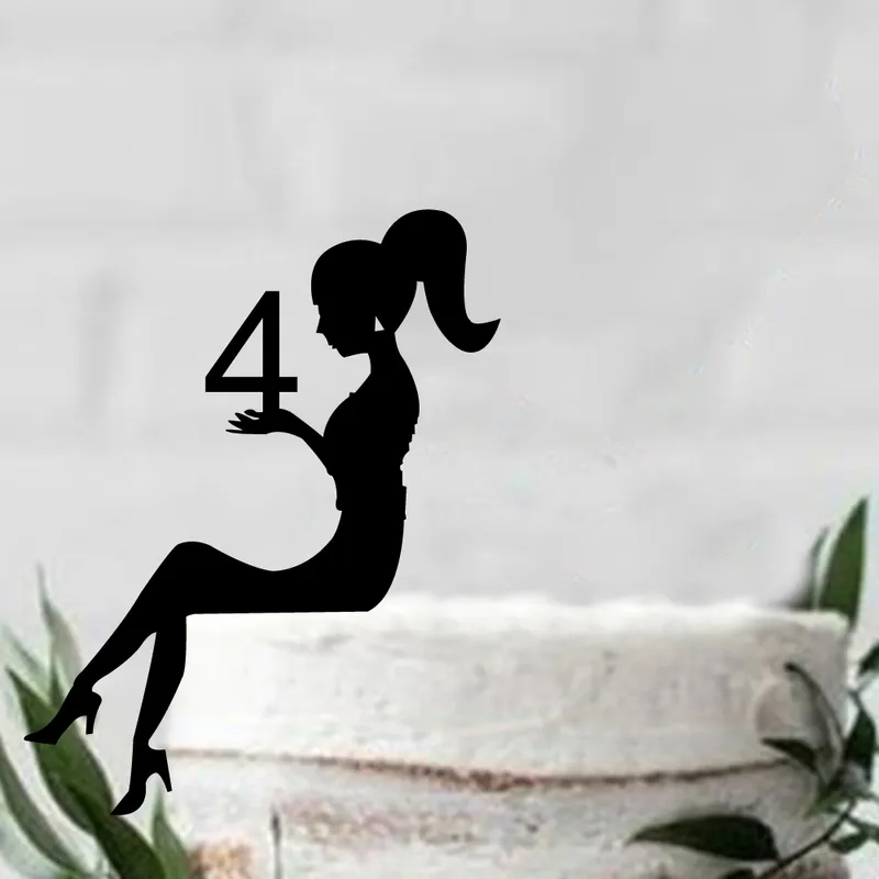 Personalizzato Personalizzato Sex girl Seduto silhouette cake topper Acrilico Nero Cake Topper Girl Birthday Party Decor 220618