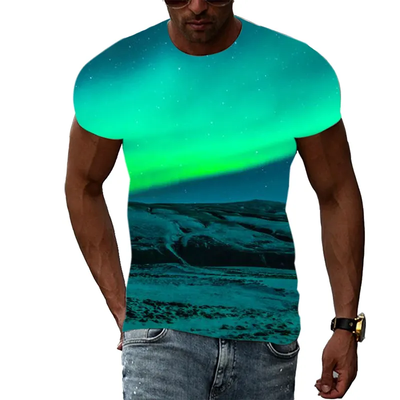 Tendance d'été Hommes Imprimer Aurora graphique t-shirts 3D Mode Casual Personnalité Paysage Naturel Modèle manches courtes T-shirts 220607