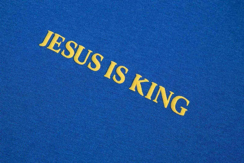 Puf pasta baskısı İsa Kral La Dinleme Partisi T-Shirt Erkek Kadın Yüksek Kalite Teest220721