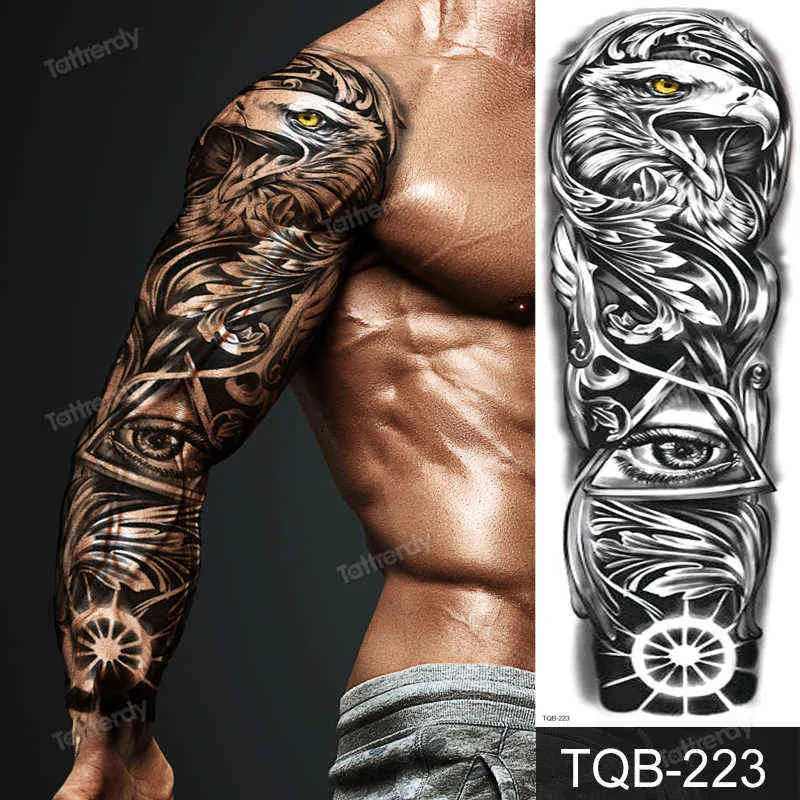 NXY Tymczasowy Tatuaż Full Arm S Duży Czarny Totem Trial Boys Tatoo Fałszywy Wodoodporna Czaszka Lew Naklejki Naklejki Body Art Makeup 0330