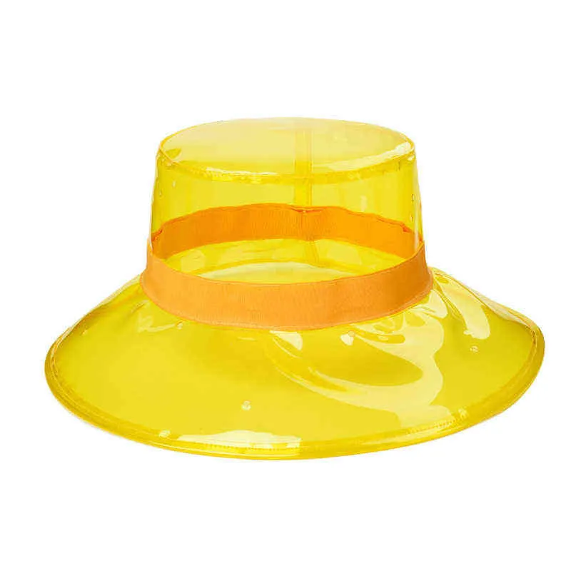 여름 여성 트릴 비 와이드 에지 소프트 클리어 합성 수지 모자 투명 페도라 비치 태양 양동이 모자 플라스틱 비 모자 L220805