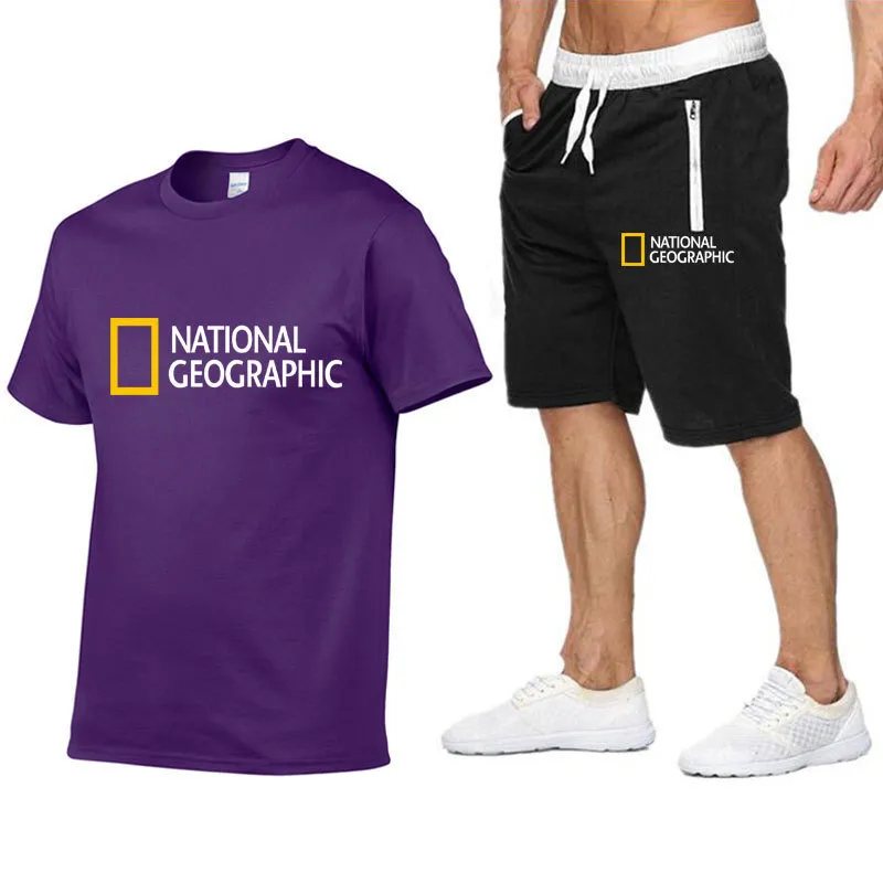 National Geographic Tracksuit Sets Casual Brand Brand Fitness Selda a due pezzi Shorts Shorts Hip Hop Fashion Clothing 220627