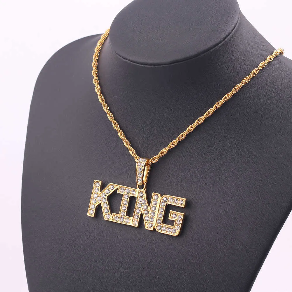 Chains Personalized Men's And Women's Jewelry Hip Hop Diamond Inlaid Letter Pendant Alloy King Necklace
