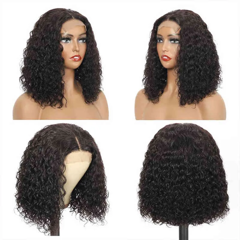 Deep Wave Lace Frontal Human Hair Wig Wigs Short Wigs for Women Curly Brazilian T Part Remy pré -puxado 5x1 220609