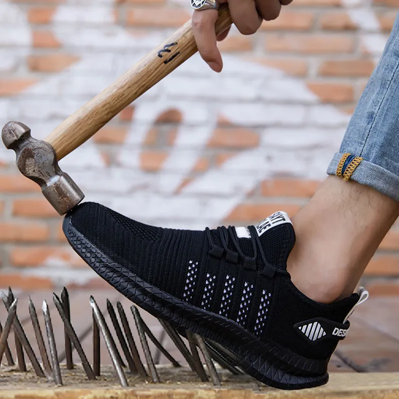 Erkekler İş Güvenlik Ayakkabı Ayak Toe Güvenlik Ayakkabı Sneaker Büyük Boy Inşaat Anti-Delinme Açık Spor Işık Ayakkabı 220322