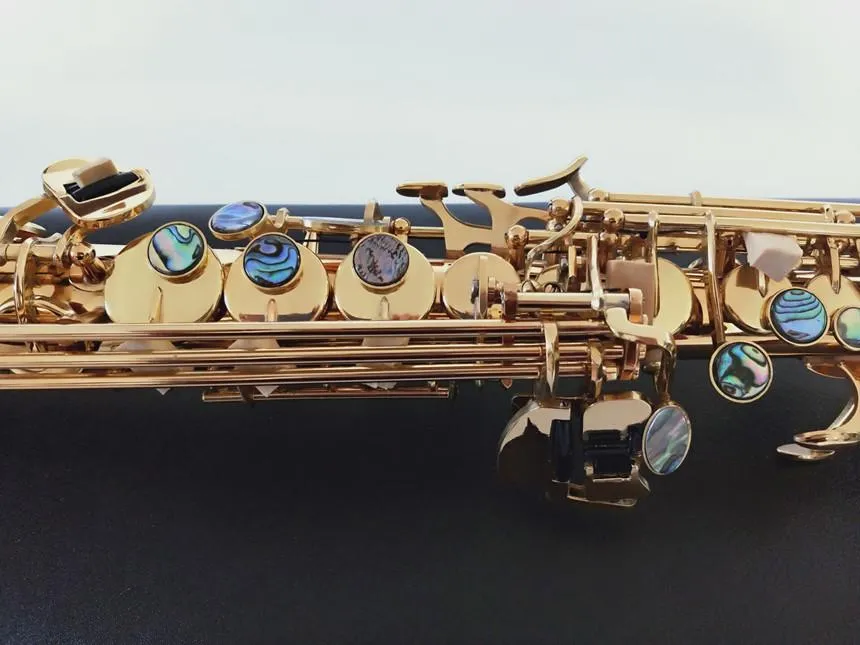 Profesyonel yeni yüksek perdeli düz saksafon BB Pirinç Altın Model S-901 Abalone Aksesuarlar ile Ahşap Sarışık Enstrüman