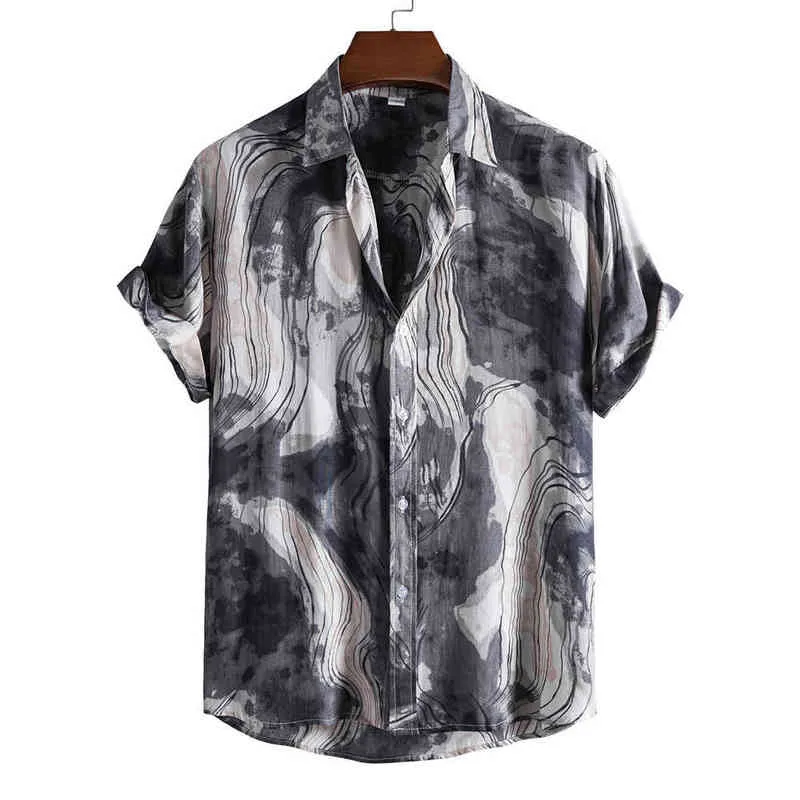 2022 New Short Sleeve Leopard Print Shirt Men Lapel Neck Loose Button Up Blouse Breathable Summer Streetwear Sexy Shirts Men G220511