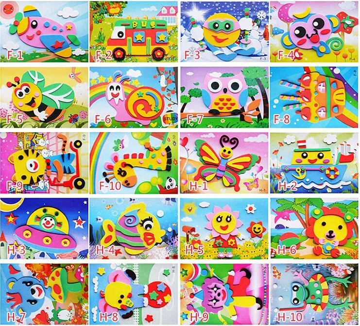 50sts grossist 3D EVA Foam Sticker Puzzle Game Diy Cartoon Animal Learning Education Toys For Children Barn Multi-Patterns Styles Mix