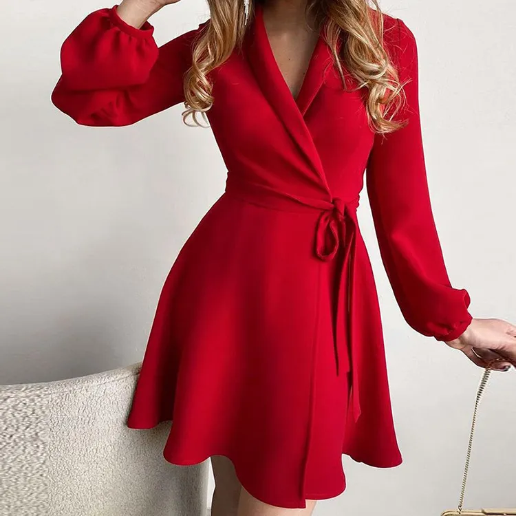 ドレス女性サマーヨーロッパアメリカ合衆国のファッション気質印刷長袖ウエストレースドレスカジュアルベスティドスHDM21688 220521