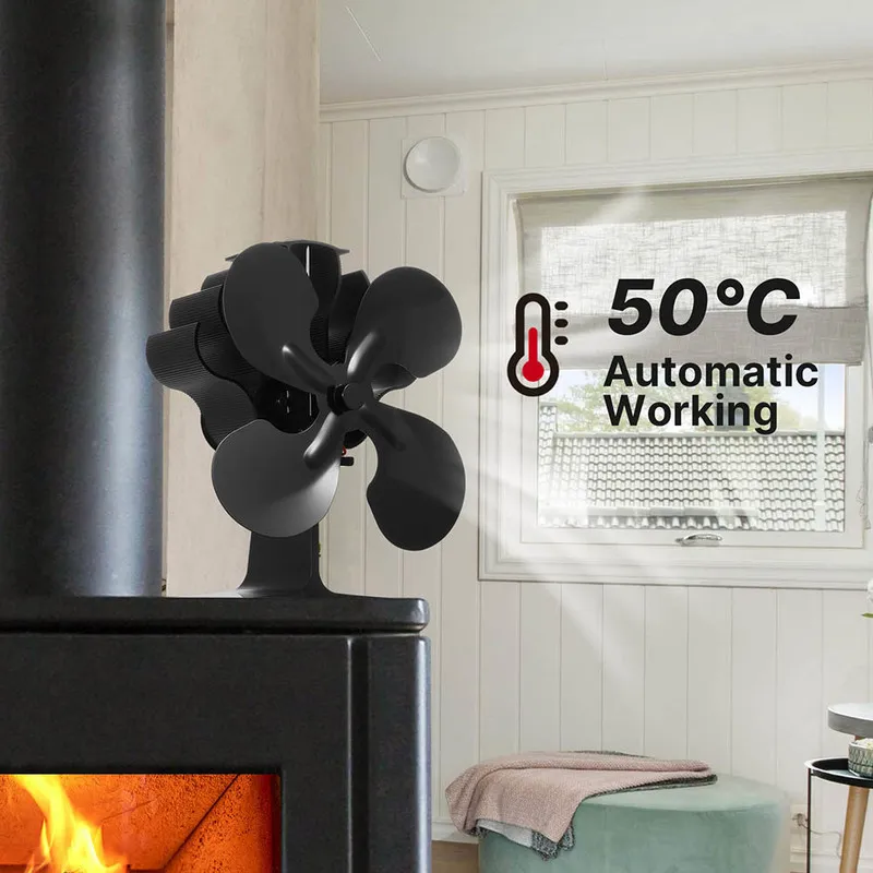 Ventilateur de cheminée noir 4 lames pour poêle à bois/bûche/cheminée écologique 220505