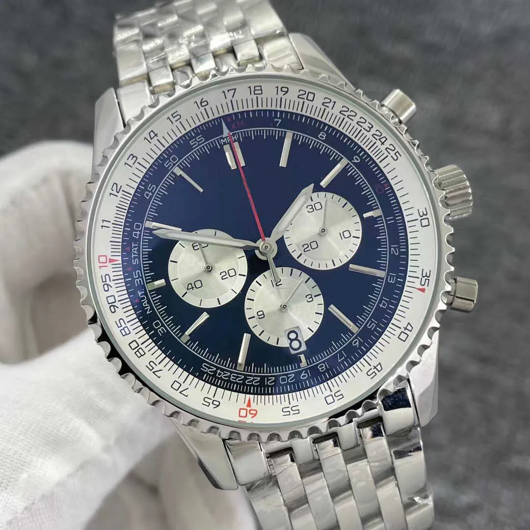 46mm New B01 품질 Navitimer 시계 크로노 그래프 쿼츠 운동 강철 제한 검은 색 다이얼 50 주년 기념 남성 감시 스테인리스 STR307N