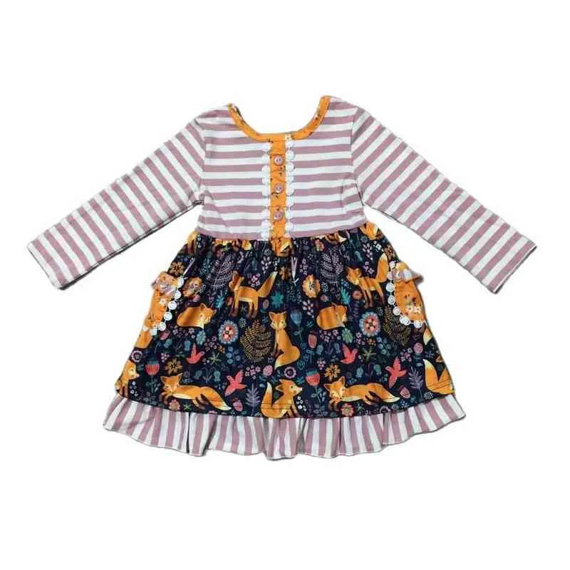 Girlymax bébé filles renard imprimé fleuri rayure pantalon ensemble robe volants barboteuse enfant en bas âge soeur porter famille Look enfants vêtements