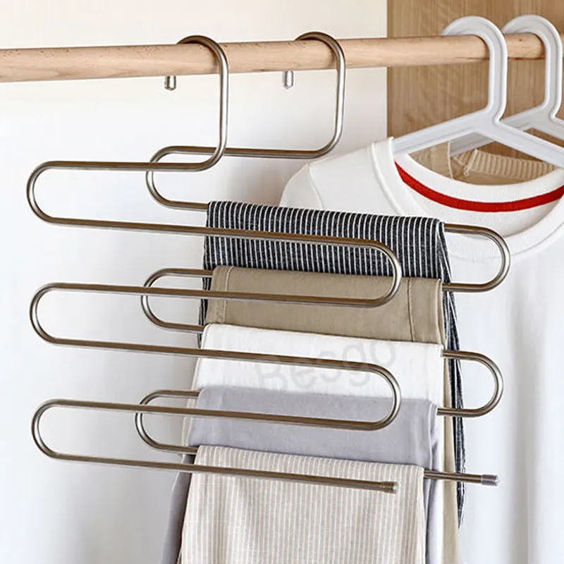 Rostfritt stål S-Type Kläder Hängare Multi-Layer Storage Hangers Non-Slip Pants Rack Multi-Function Traceless Klädställ BH6414 TYJ