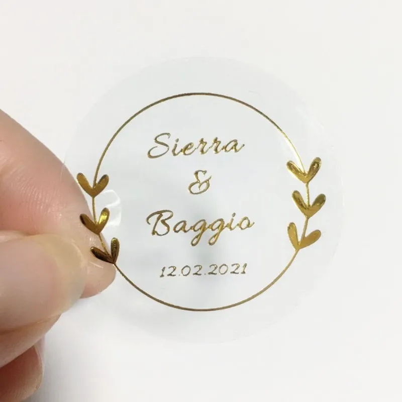 Aangepaste labels stickers gepersonaliseerde tekst business duidelijke transparante folie roségoud zilveren aanpassing bruiloft 220613