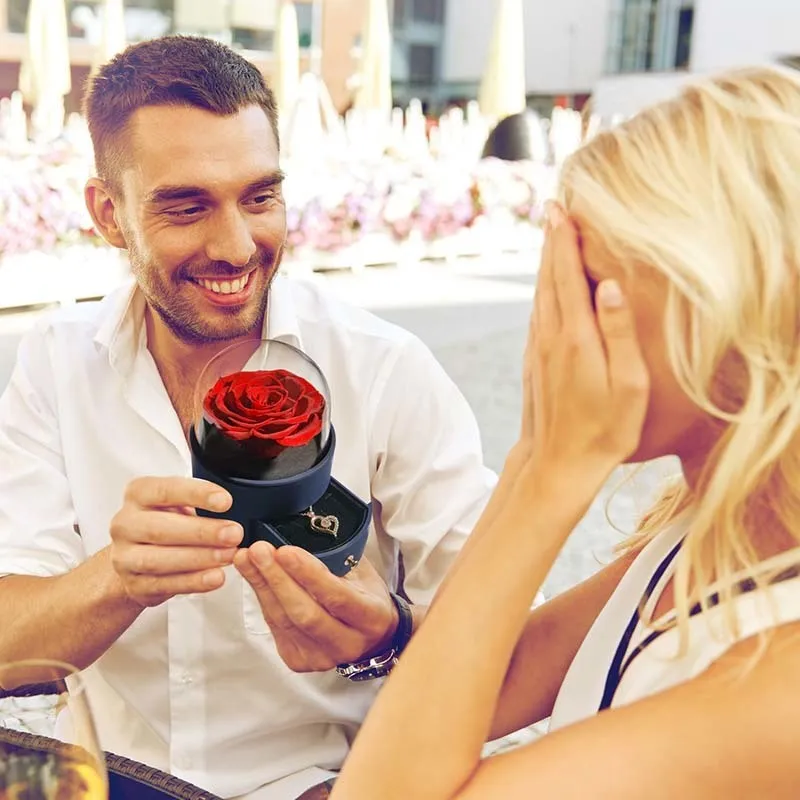 Cadeaux Pour Maman Boîte À Bijoux Rose Éternelle Conservée Fleur Anneau De Stockage Cas avec Collier Pour Toujours Amour Petite Amie Cadeau pour Femmes 220714