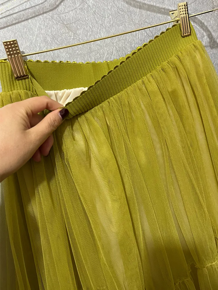 Autumn Fairy Puffy Maxi Long Gauze Skirt Cakee Patchwork Aline Layered Tulle Ankle Long Skirts Green Bury 220611