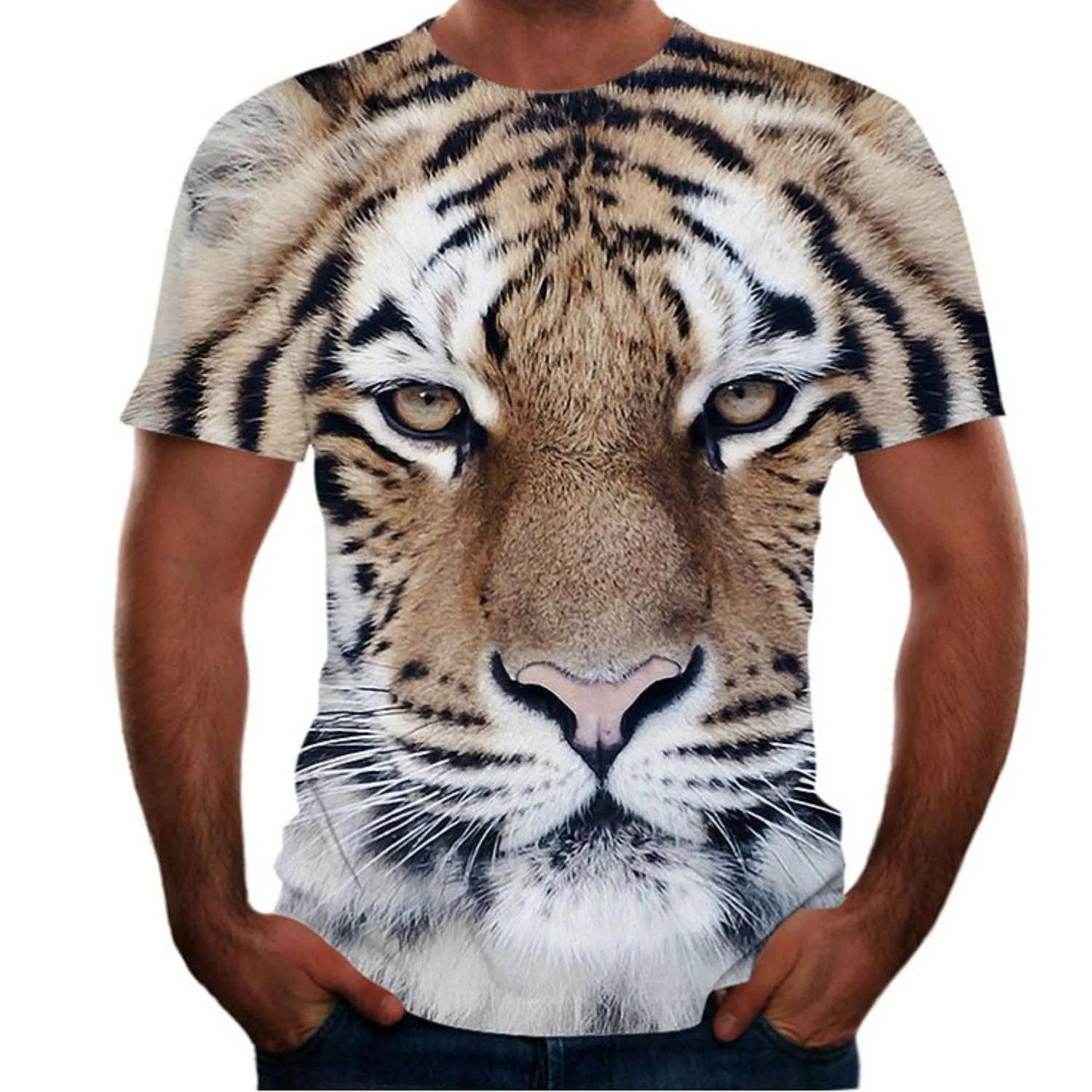 Animal Print 3D Mens T-shirts Kortärmad Loose Casual Andningsbar Tiger Pattern Top Casual Ny Wolf Dog Teenagers Wear