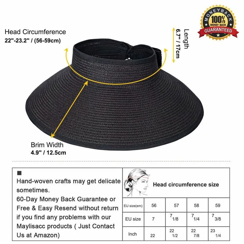 Women Summer Visors Hat Foldable Sun Cap Wide Large Brim Straw Hats Chapeau Lady Beach UV Protection Caps 220617