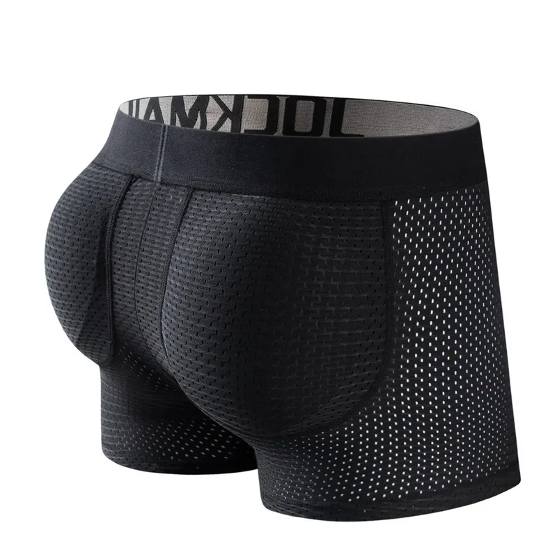 Sexy Men Padded Underwear Mesh Boxer Buttoceks Lifter Enlarge Butt Push Up Pad Underpants cueca Penis Pouch Panties Trunks 220423