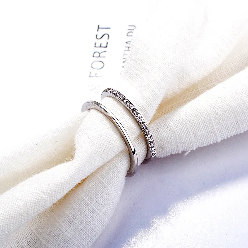 Fashion dupla fila Crystal Open Band Rings for Women Wedding Jewelry 18K Rose Gold Korean Designer Ring