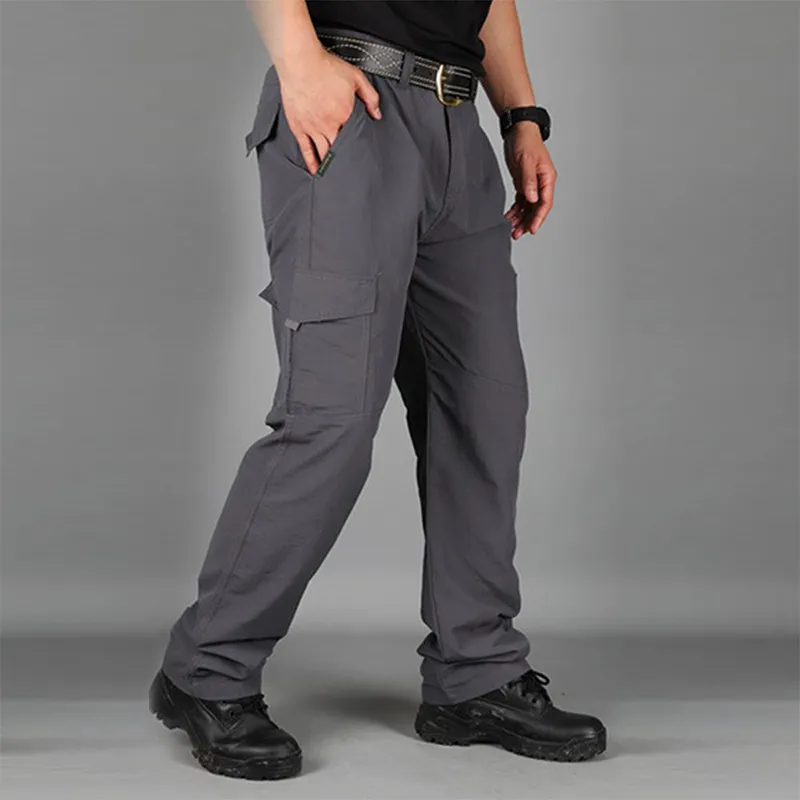 Pantalones de carga de verano casuales hombres múltiples pantalones militares tácticos pantalones militares impermeables