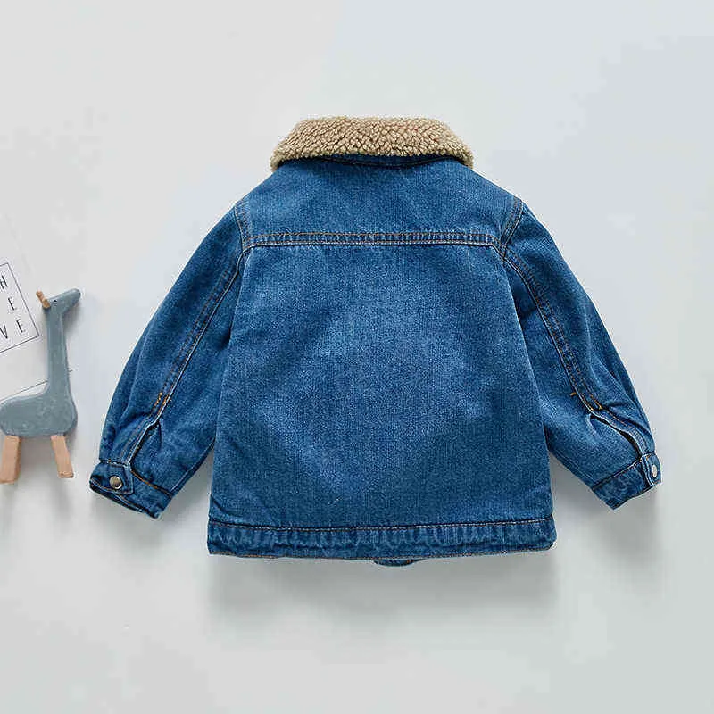 0-4Yrs Kinder Jungen Plus Samt Jacken Kausalen Langen Ärmeln Dicke Kinder Jungen Denim Jacke Herbst Winter Baby Mädchen Kleidung j220718