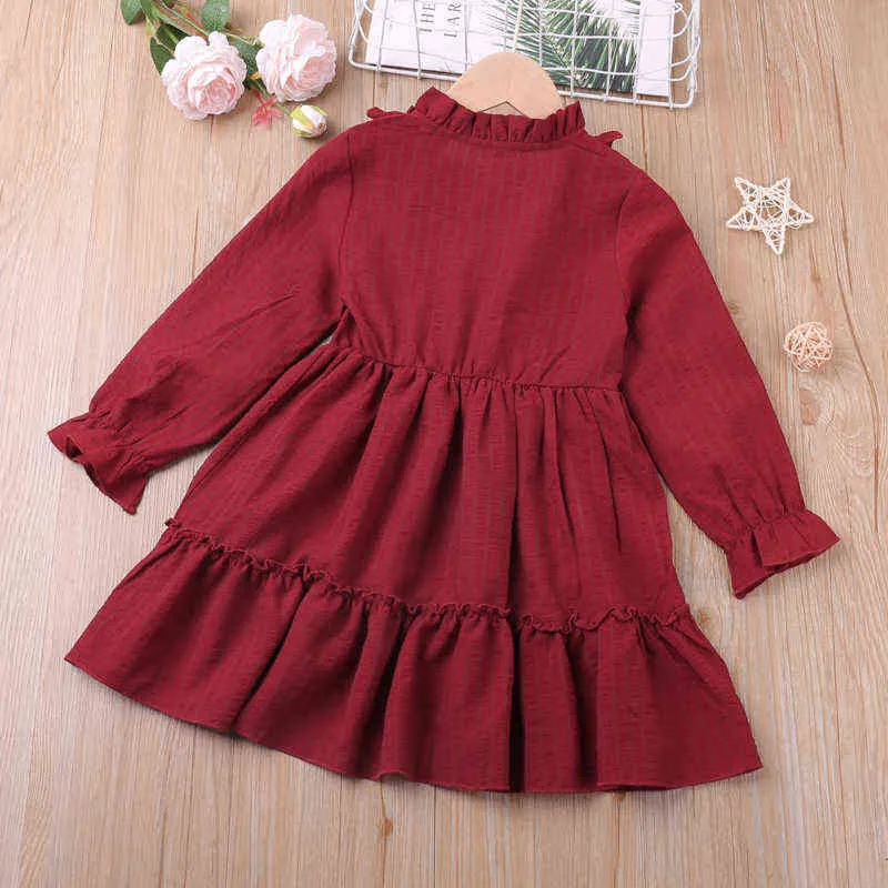 Humour Bear Girls Dress New Autumn Flare-Sleeve Ruffle Solid Color Princess Dress Toddler Kids Clothes G220506