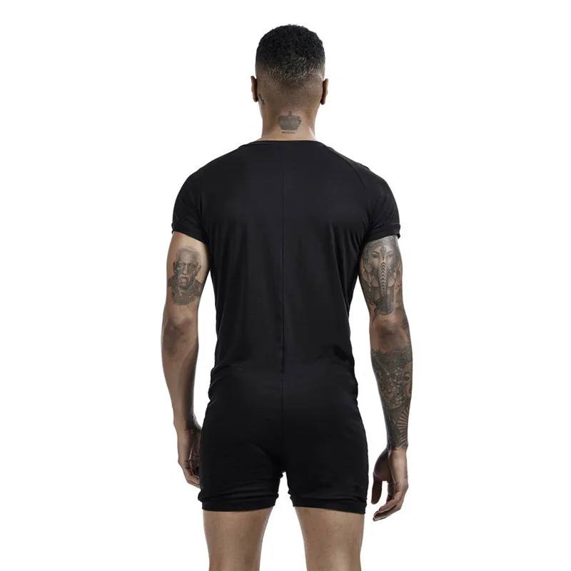 Pyjamas siamois pour hommes Onesies Accueil Vêtements Super-élastique Confortable Bouton Pression Combinaison Hommes Vêtements De Nuit Solide Couleur T-shirts 220426