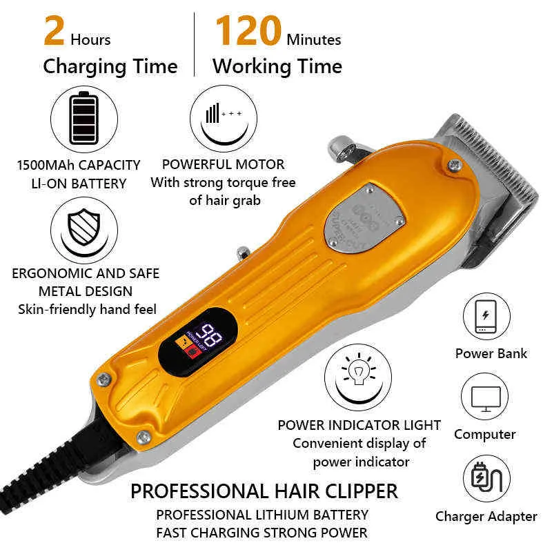 Barbiere professionale USB ricaricabile Display a LED Tagliacapelli regolabile Cordless Trimmer 0mm Tagliatrice da uomo 220624
