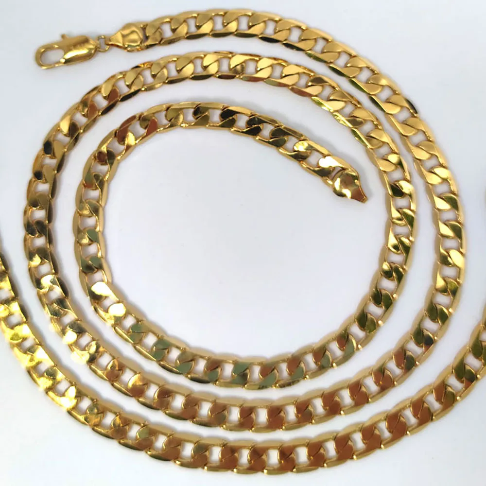 Hip Hop Rapper's 8mm 24inch 14K Stamped Solid Fine Gold GF Cuban Chain Fashion Necklace245j