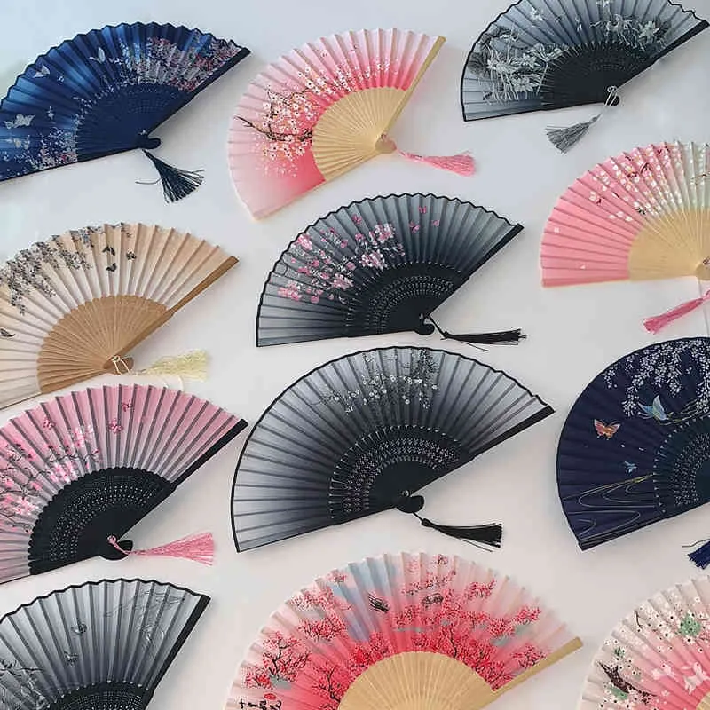 Vintage w stylu jedwabiu wentylator chiński japoński wzór sztuki dar rzemioś