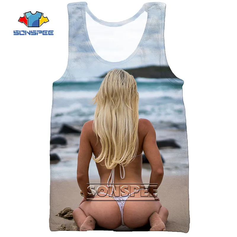 SONSPEE 3D Print Model Sexy Bikini Back Buttocks Summer Beach Sea Men's Tank Top Casual Bodybuilding Gym Muscle Sleeveless Vest 220627