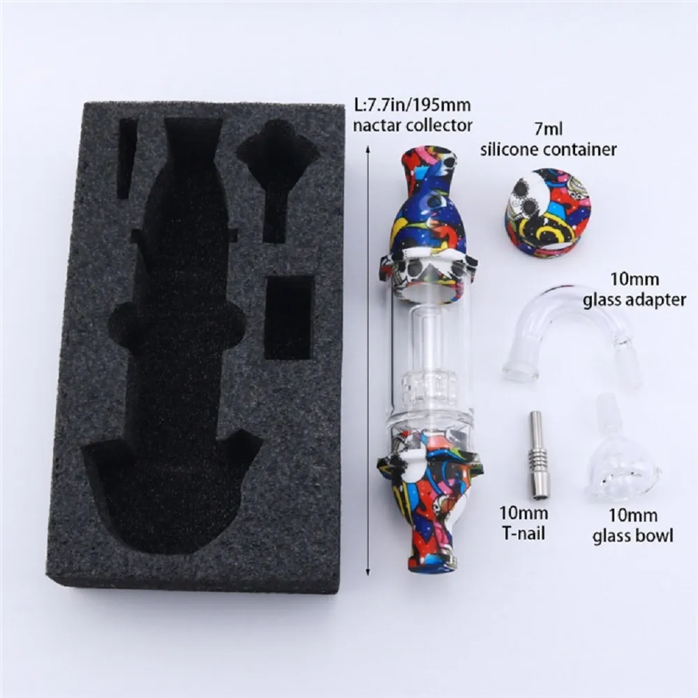 Multi-used Silicone Smoking Pipe Tobacco Hand Pipes Dual-use Nectar Collector Cigarette Holder Smoking Accessaries with Glass Bowl Wax Storage Box