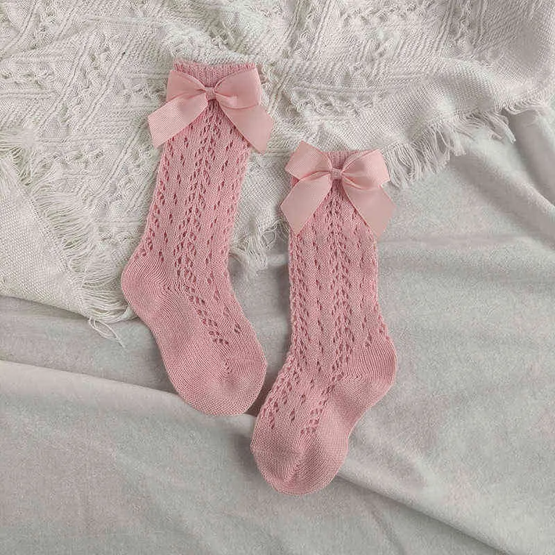 Baby Bow Cotton Mesh Breathable Socks Children Socks Baby Girls Solid Net Stocking Medium Tube Antislip Socks Spring Autumn J220621