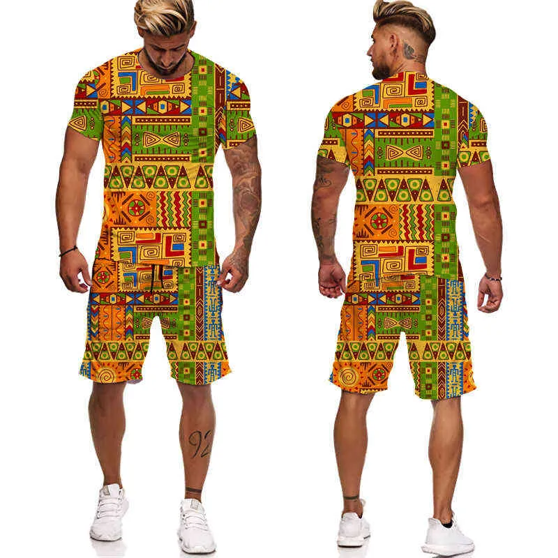 2022 Zomer 3D Afrikaanse Print T-shirt Shorts Suits Mode Etnische Stijl Paar Outfits Hip Hop Streetwear Mannen Vrouwen Trainingspak set