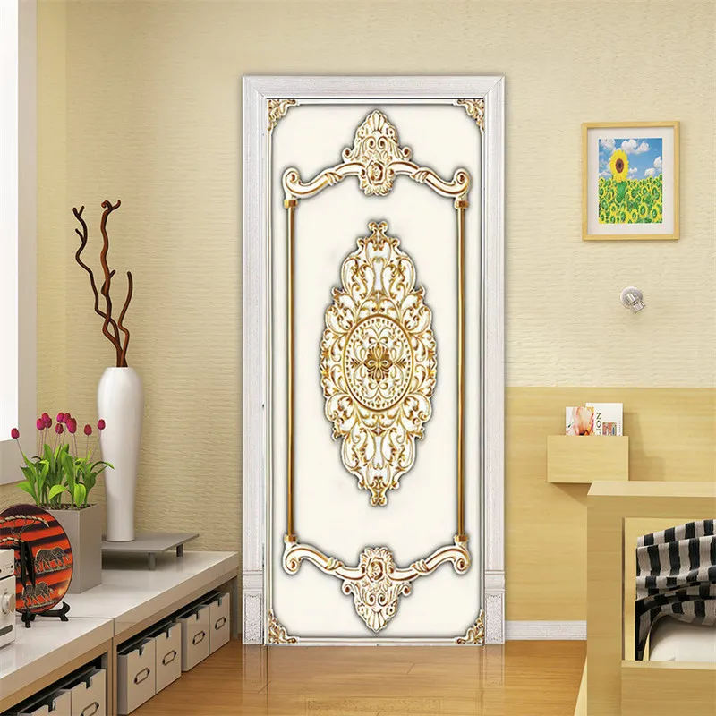 Iron Gate Pattern Wallpaper 3D PVC Door Sticker self adhesive Autocollant de porte Home Design Decoration Poster Wood Mural 220716